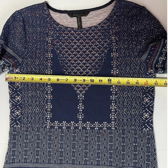 BCBGMAXAZRIA Pullover Shift Navy Print Sweater 3/4 Sleeve Dress - Picture 6 of 8